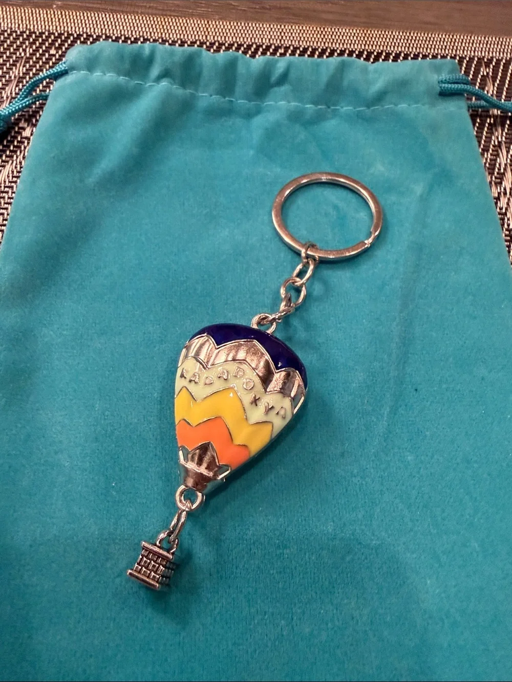 Hot Air Balloon Enamel Keychain - Blue, Yellow & Orange